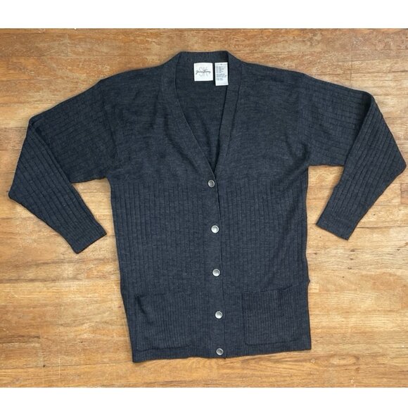 Vintage Long Ribbed Cardigan Size Medium/Large 90s Gray Acrylic/Wool Sweater But - Picture 1 of 6